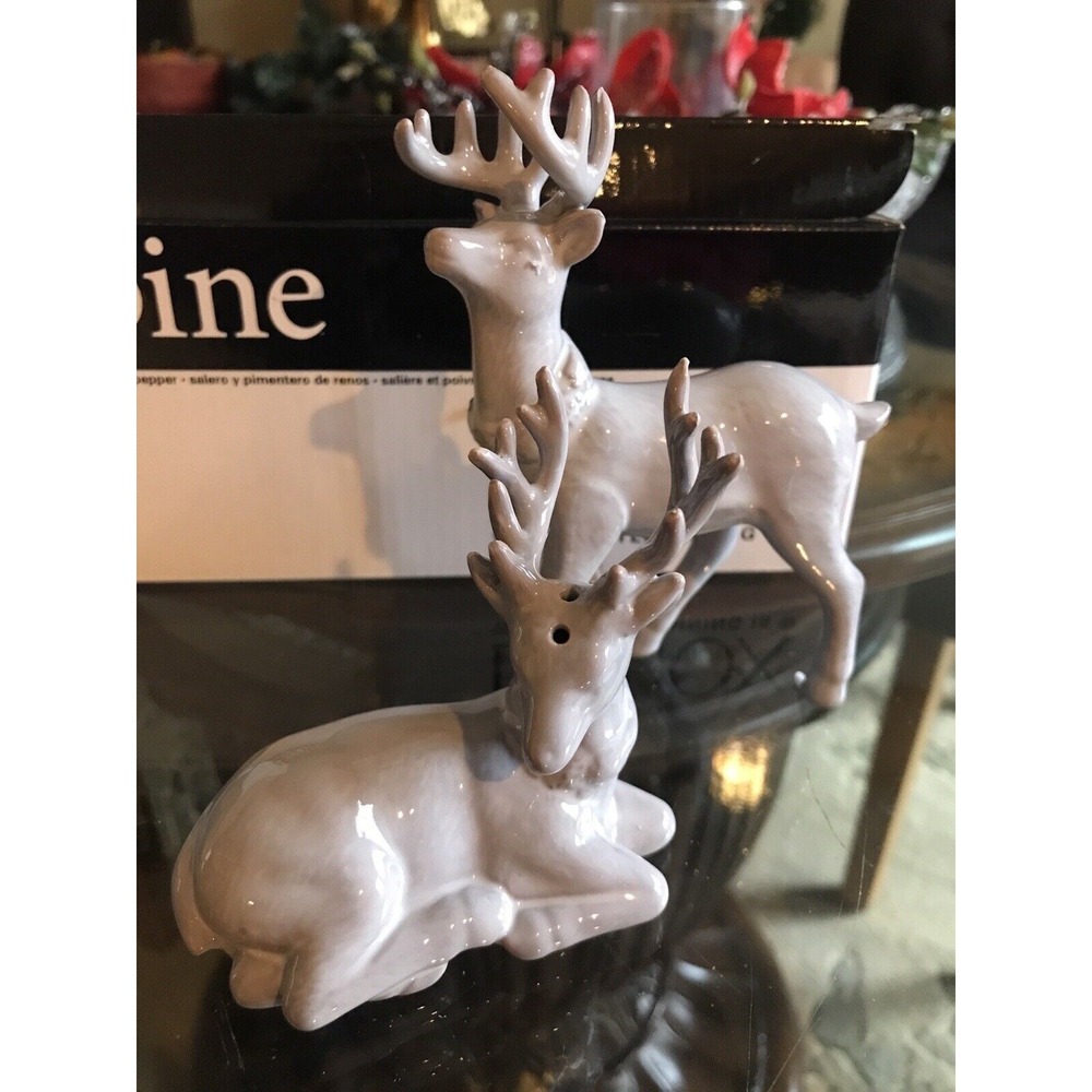 LENOX‎ ALPINE GREY REINDEER PORCELAIN SALT & PEPPER SHAKERS